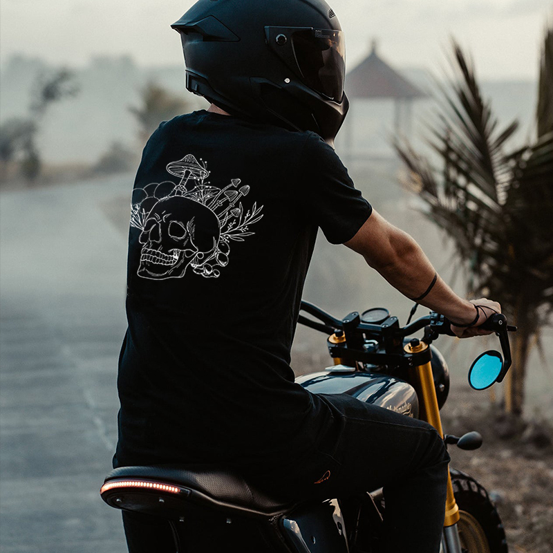 Mushroom Skull Print Black Men's T-shirt-Ranbybox