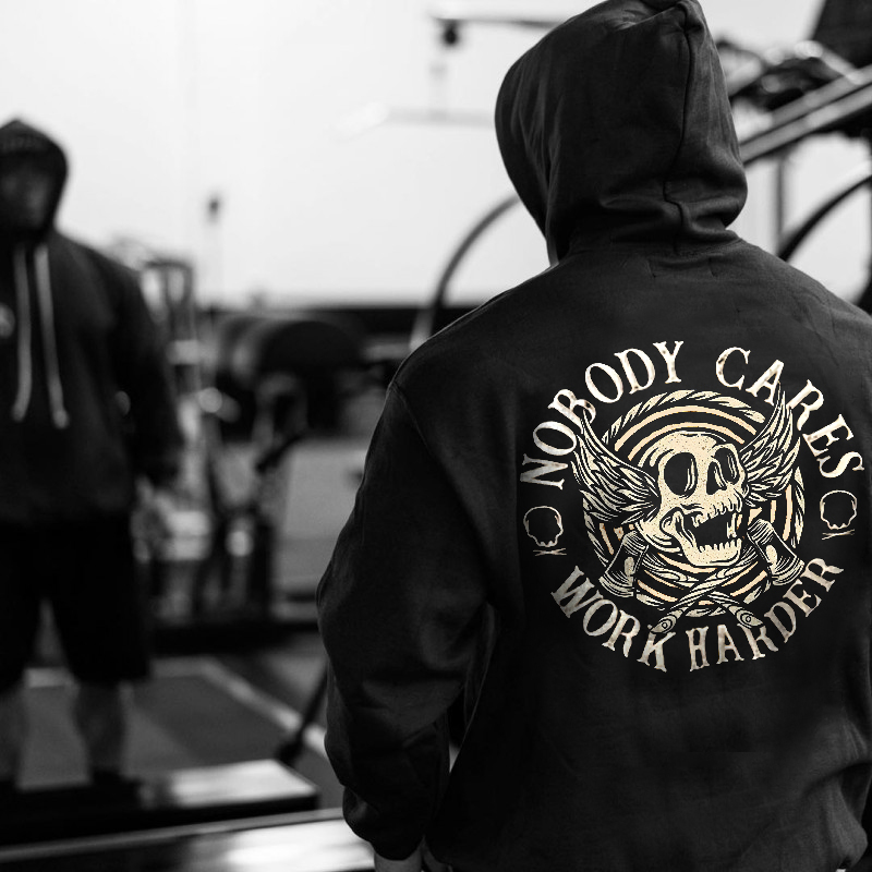  Men's Casual Nobody Cares Work Harder Printed Hoodie