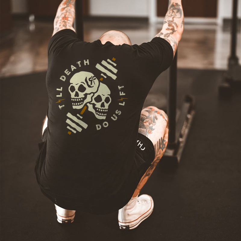  Skull Head Dumbbell Print Crew Neck Trendy T-shirt-Ranbybox