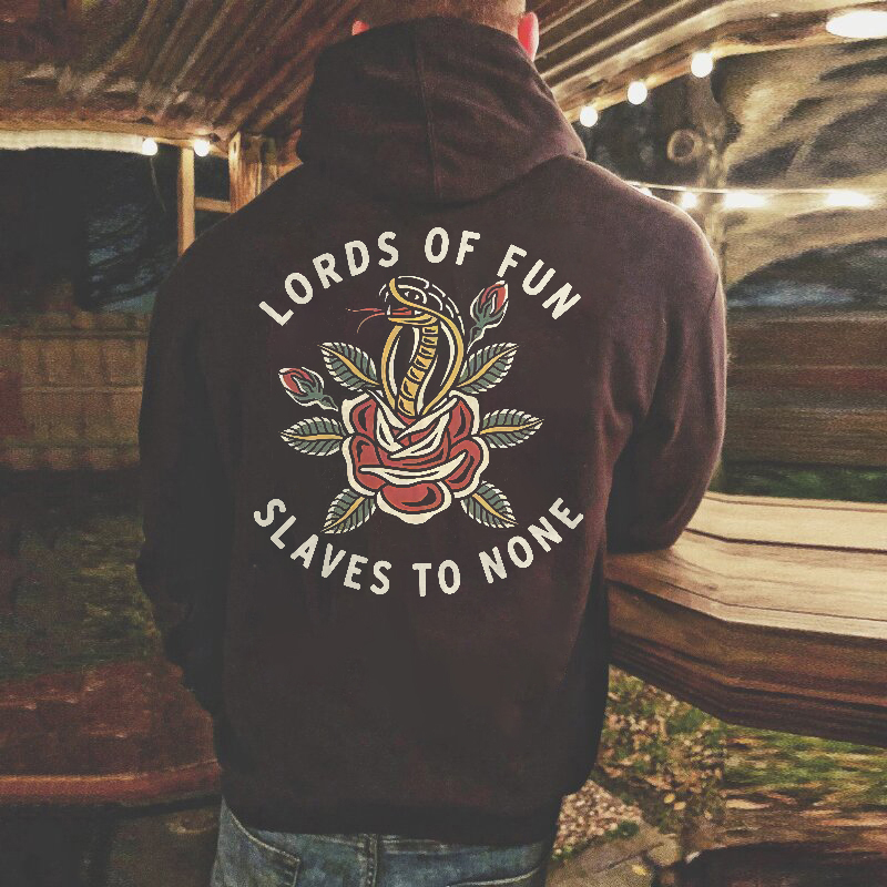  Lords Of Fun Slaves To None Printed Men's Loose Hoodie-Ranbybox