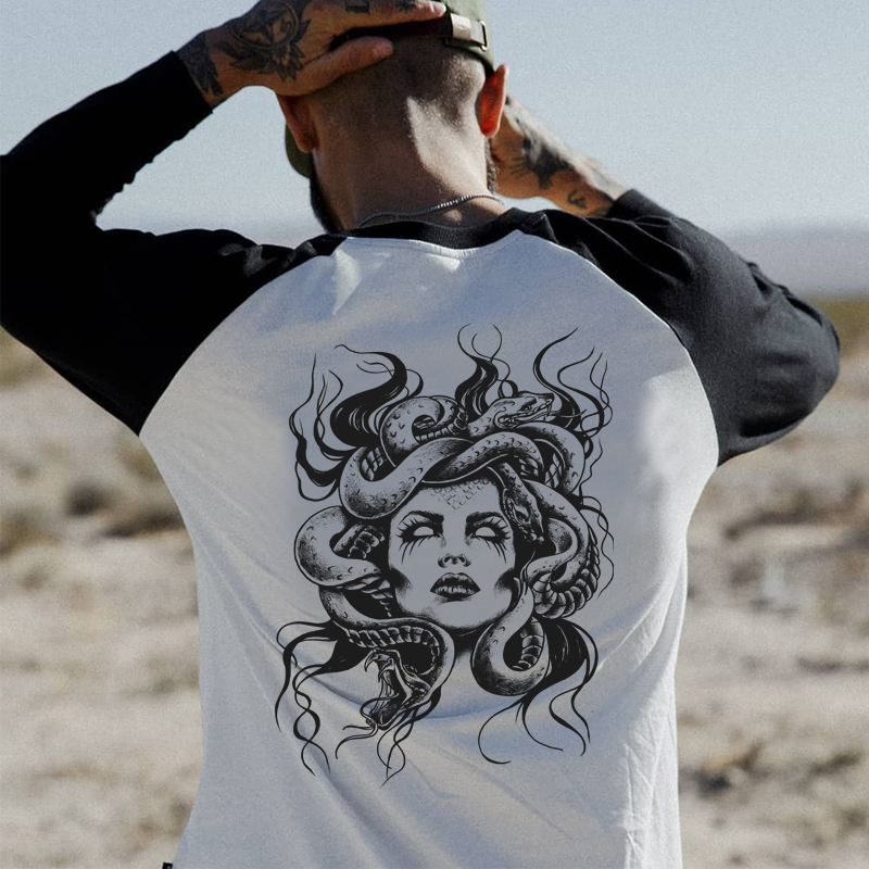  Medusa Mythological Figure Printed Men's Color-matching T-shirt-Ranbybox