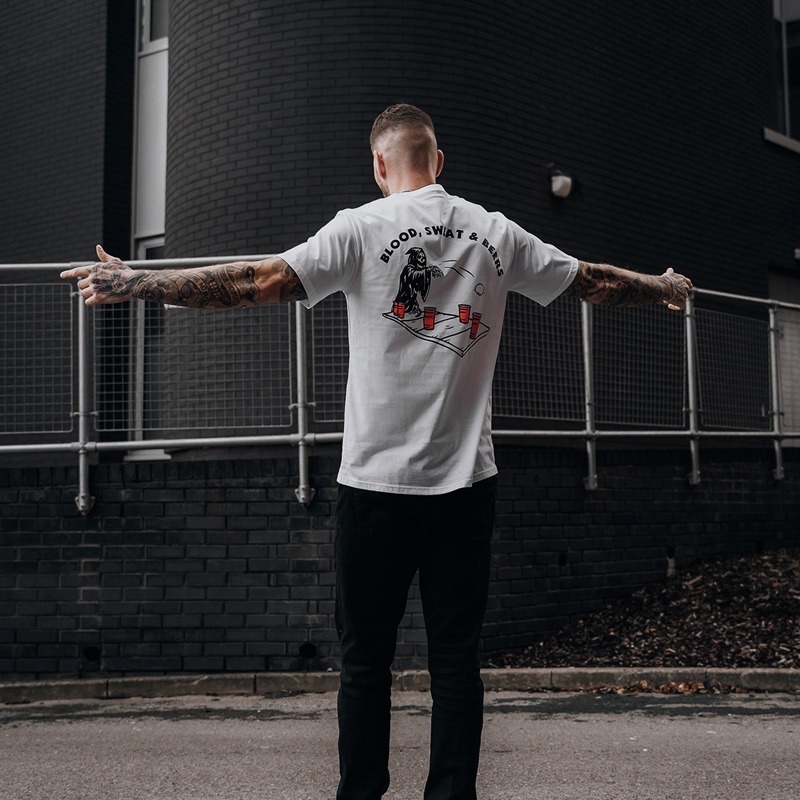  Men's Casual Blood, Sweat & Beers Printed Short-Sleeved T-shirt-Ranbybox