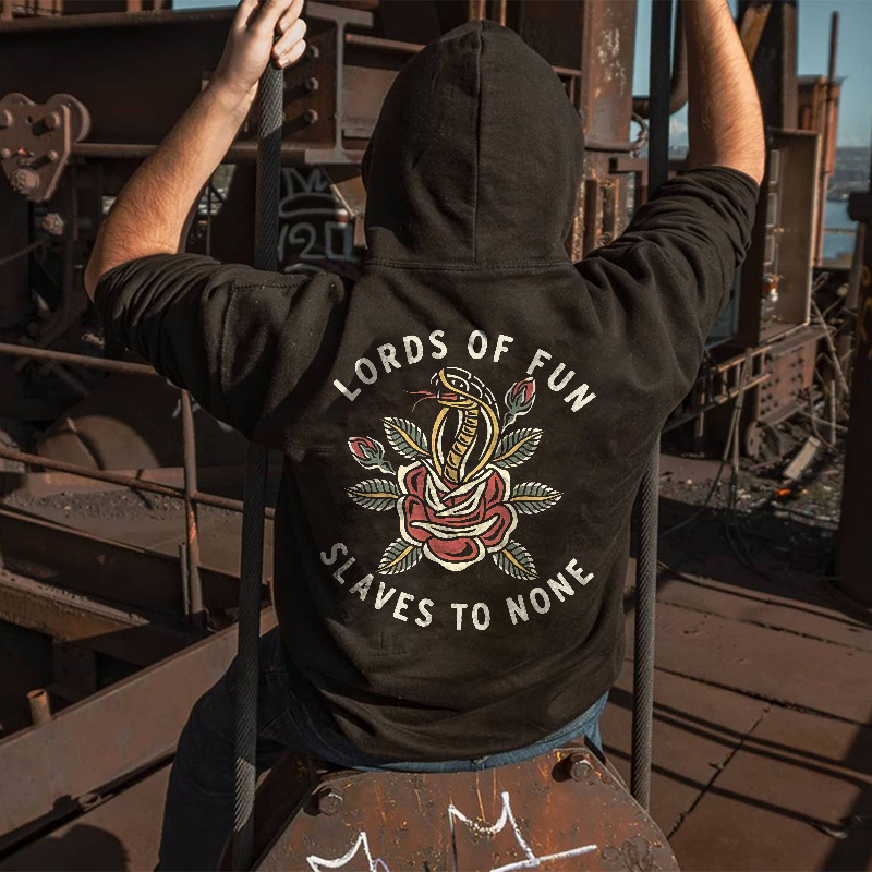  Lords Of Fun Slaves To None Printed Men's Loose Hoodie-Ranbybox