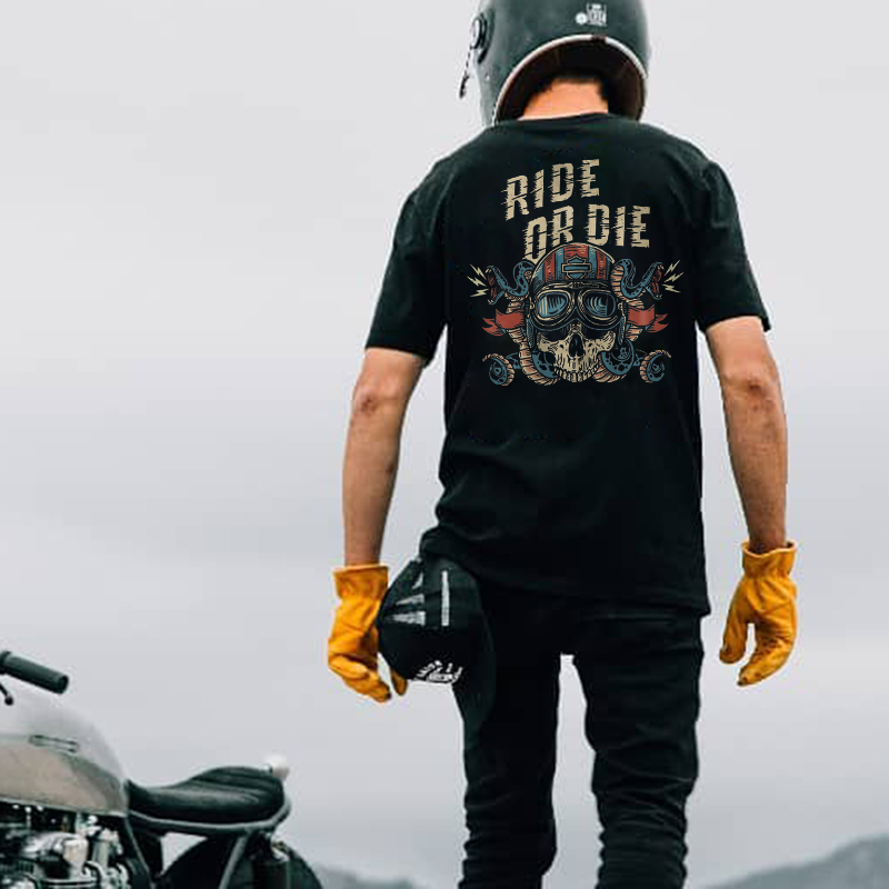  Ride or die skull motorcycles print designer t-shirt-Ranbybox