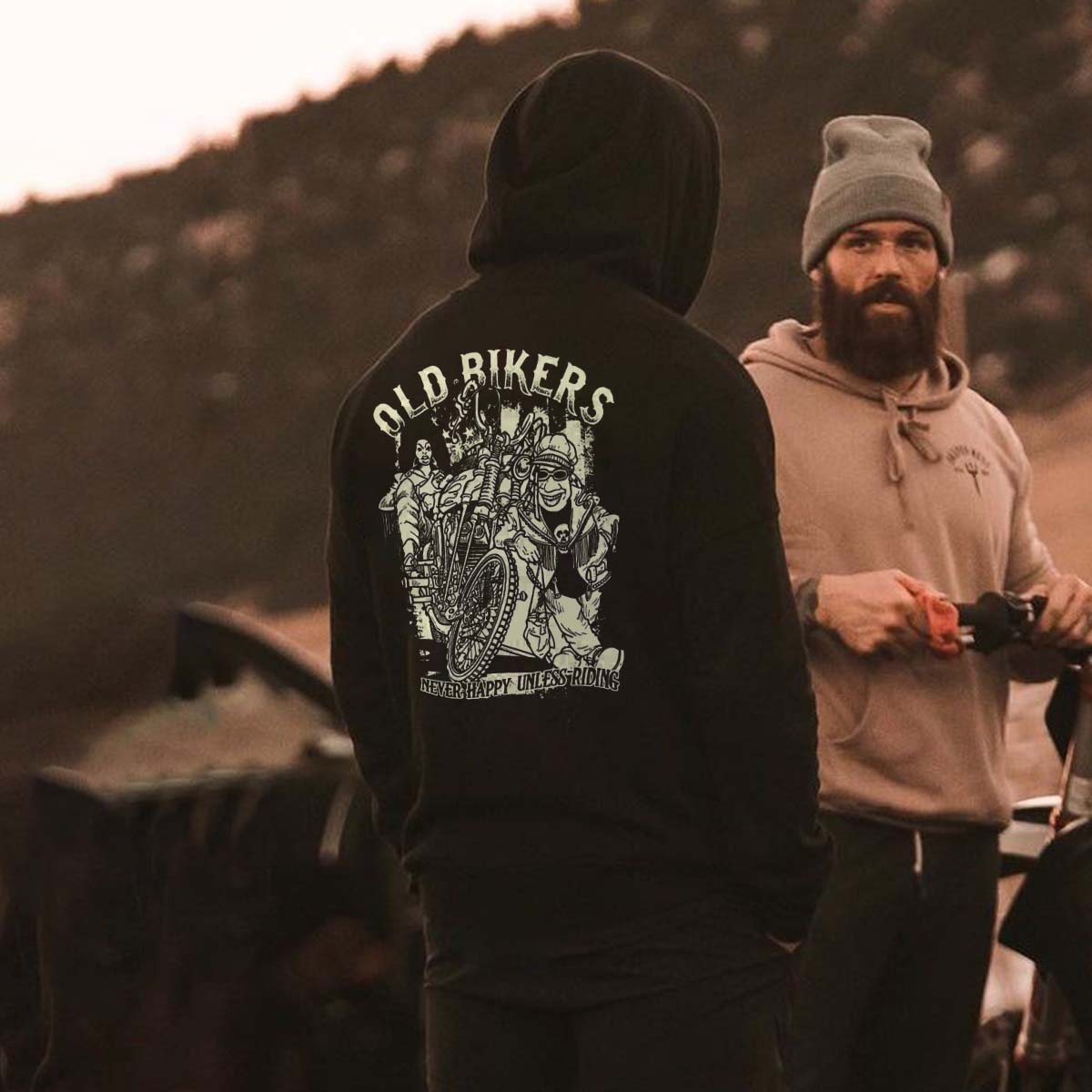  Old Bikers Never Happy Unless Riding Men's Hoodie-Ranbybox