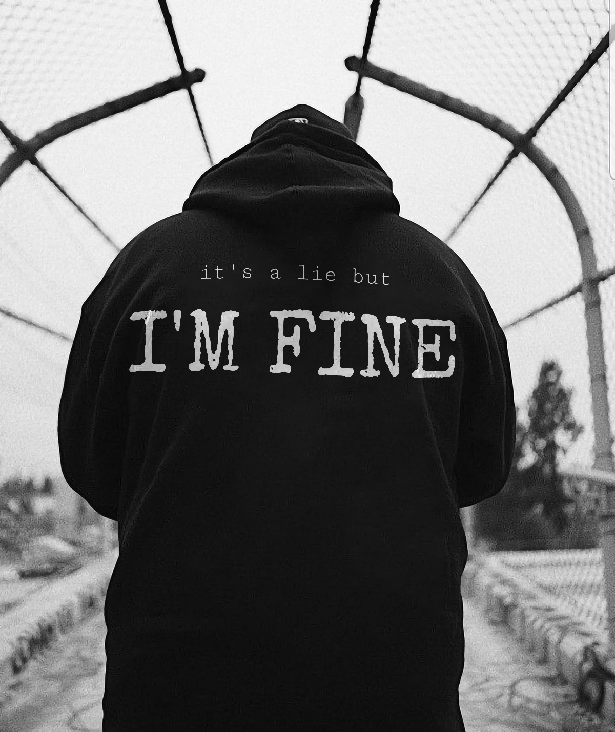 It's A Lie But I'm Fine Letter Print Casual Hoodie-Ranbybox