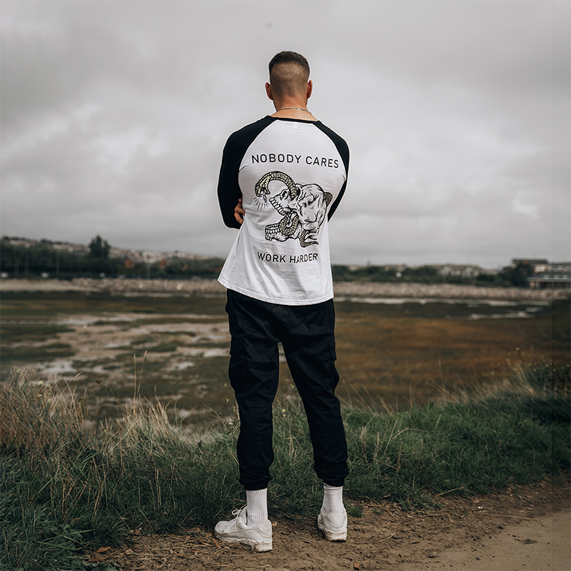  Nobody Cares Work Harder Snake Through Skull Printed Men's Long-sleeved T-shirt-Ranbybox