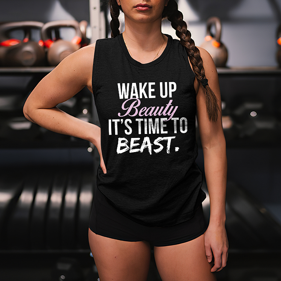 Wake Up Beauty It's Time To Beast Printed Women's Vest