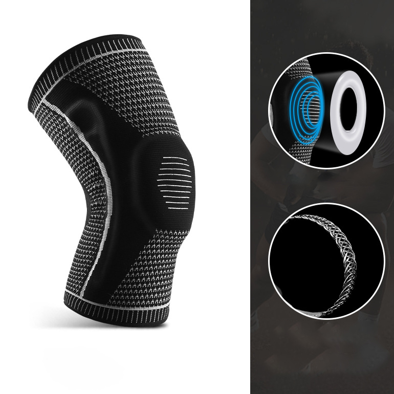 Silicone Spring Breathable Knitted Sports Knee Pads-traneing