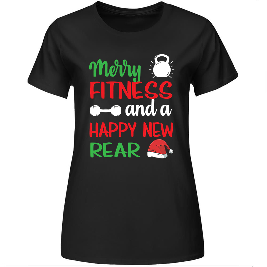 Merry Fitness And A Happy New Rear Printed Women's T-shirt-traneing