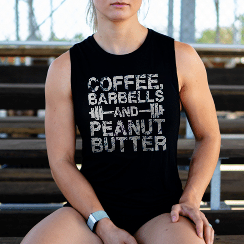 Coffee, Barbells And Peanut Butter Printed Women's Vest-traneing
