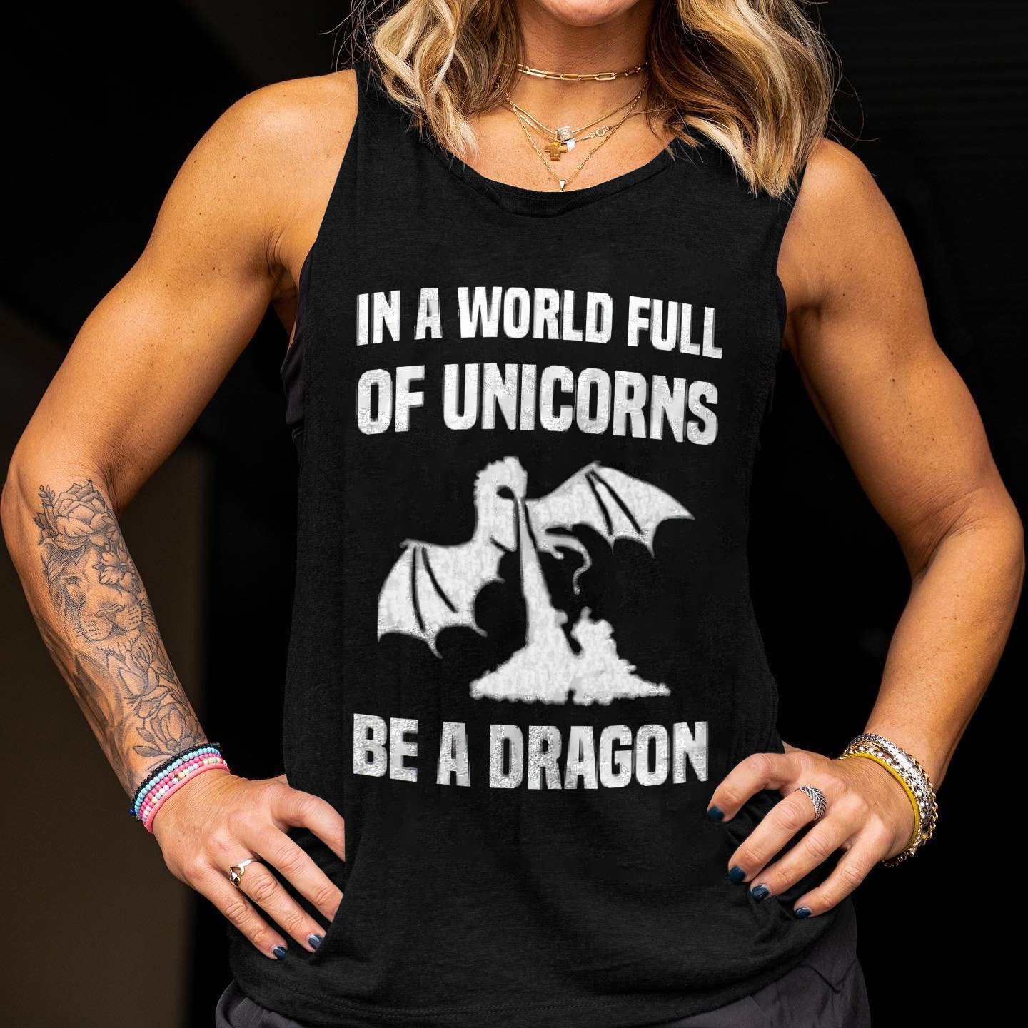 In A World Full Of Unicorns Be A Dragon Printed Women's Vest