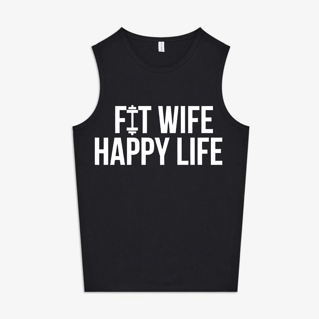 Fit Wife Happy Life Printed Women's Vest