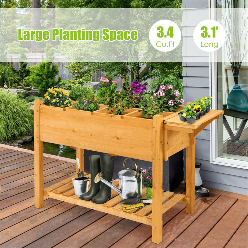8 Grids Wood Elevated Garden Planter Box Kit with Folding Tabletop