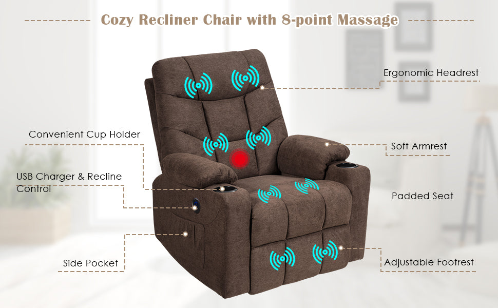 Power Lift Recliner Chair Fabric Electric Massage Reclining Sofa Elderly Lift Chair with 8 Point Massage Lumbar Heat USB Charge Port