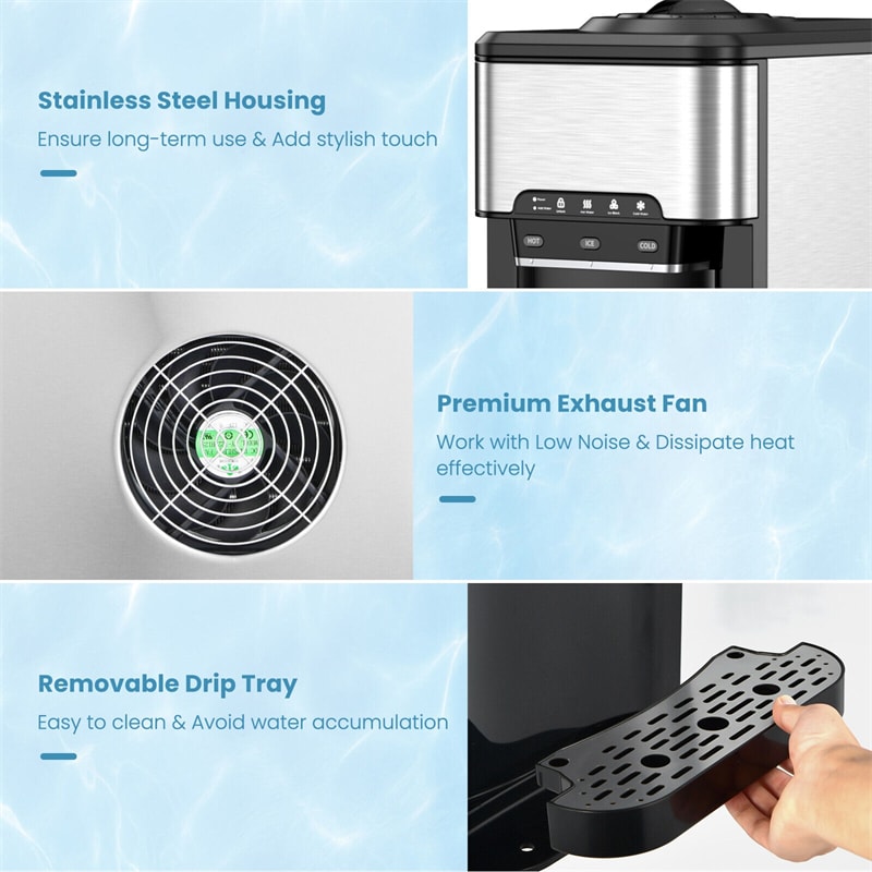 3-in-1 Water Dispenser with Ice Maker & Child Safety Lock for Home