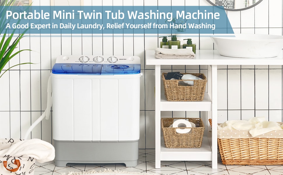 22 lbs Portable Min Twin Tub Washing Machine 2-in-1 Laundry Washer Dryer Combo