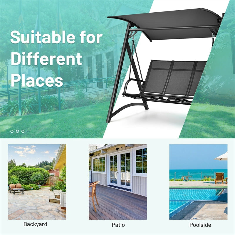 3-Person Aluminum Outdoor Porch Swing Chair with Adjustable Canopy
