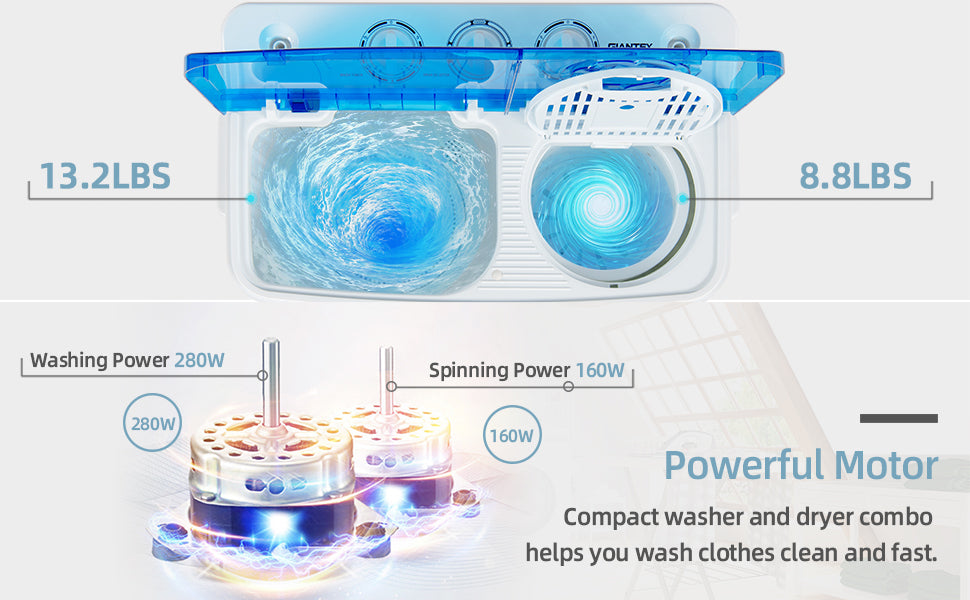 22 lbs Portable Min Twin Tub Washing Machine 2-in-1 Laundry Washer Dryer Combo