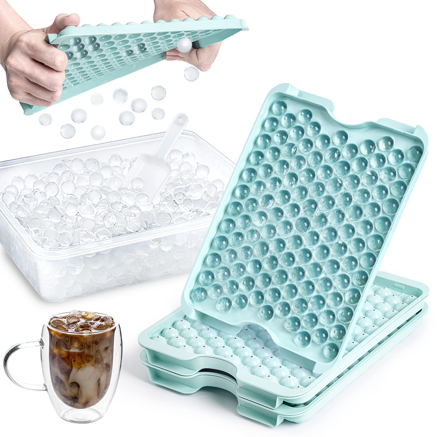 Mini Ice Cube Tray with Lid and Bin 3PCS