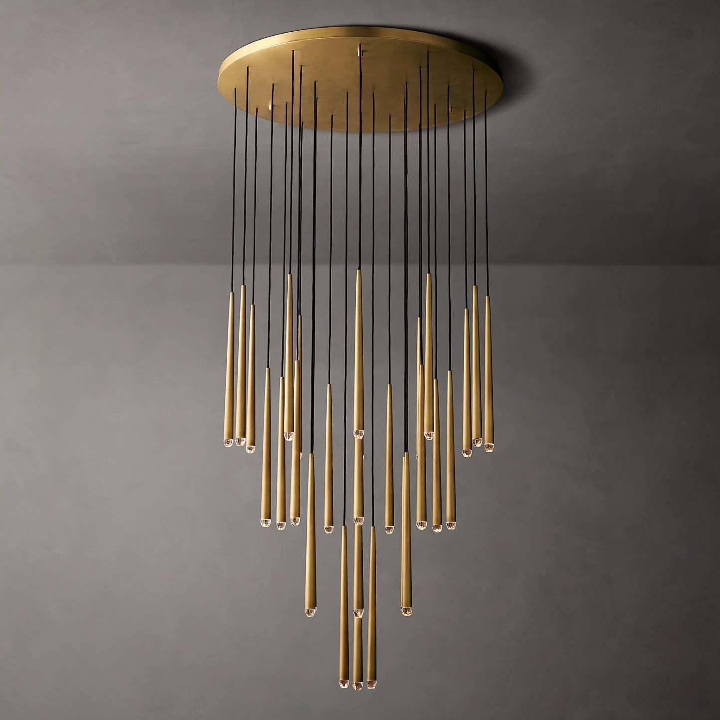 Aquinan Tapered Tubular Round Chandelier 24" 30" 48", Lacquered Burnished Brass / Bronze