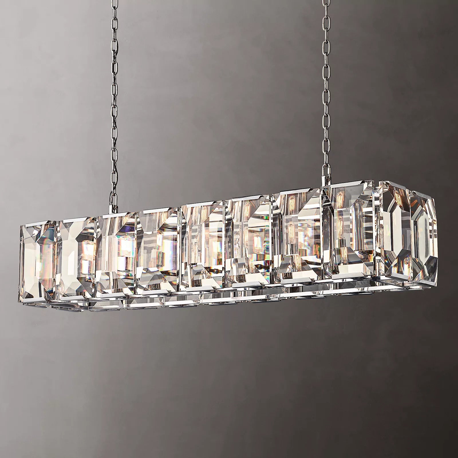 Harlow Faceted Crystal Rectangular Chandelier 55"