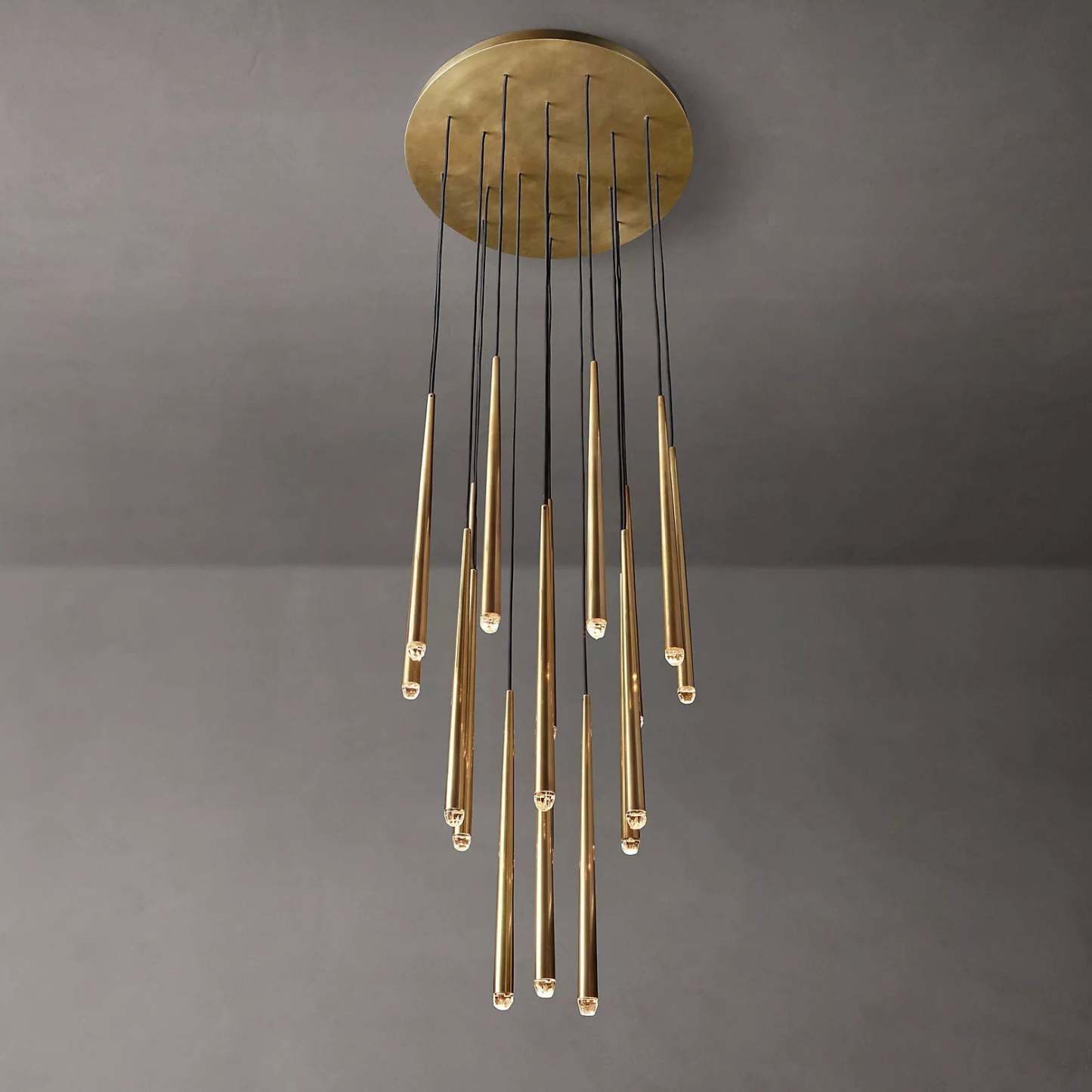 Aquinan Tapered Tubular Round Chandelier 24" 30" 48", Lacquered Burnished Brass / Bronze