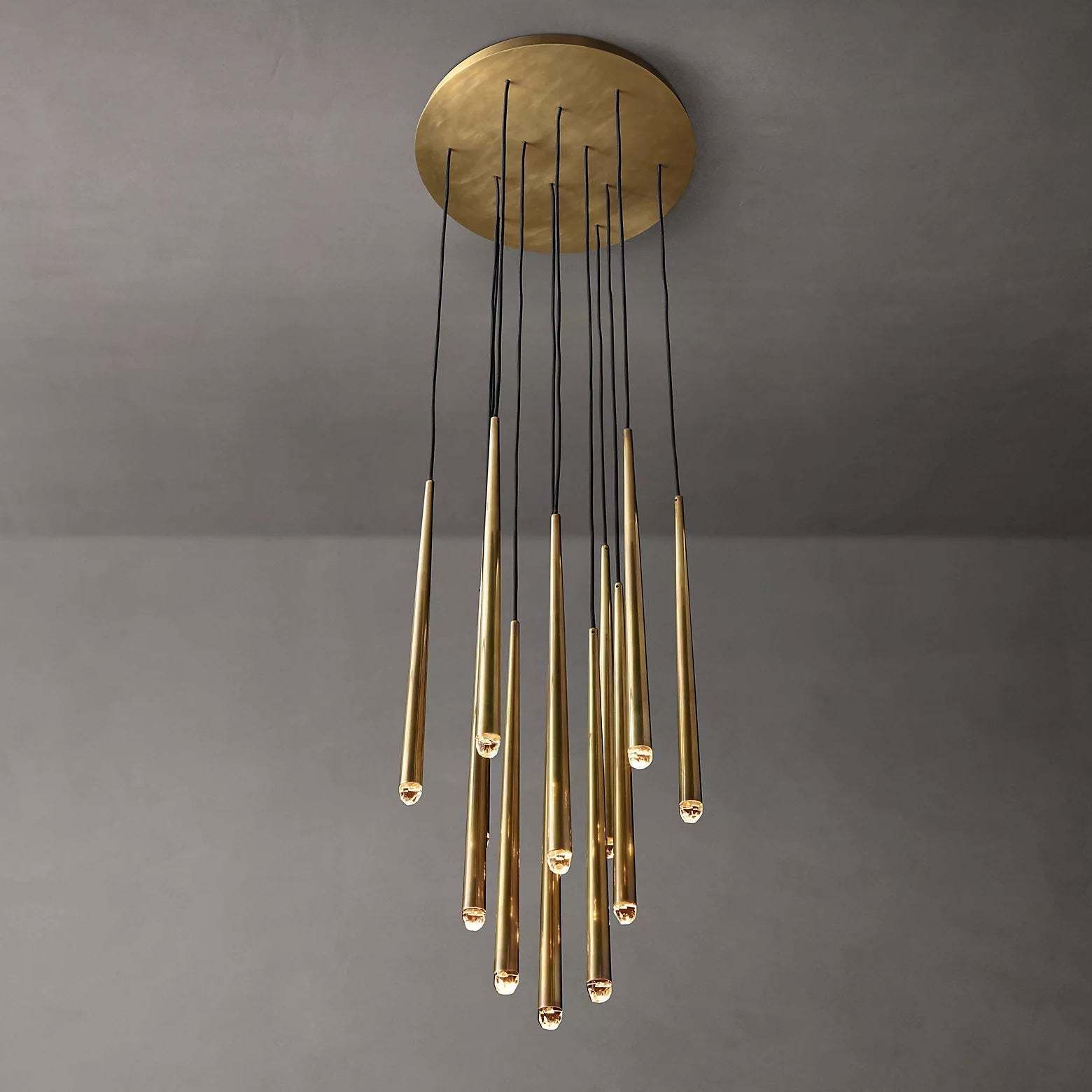 Aquinan Tapered Tubular Round Chandelier 24" 30" 48", Lacquered Burnished Brass / Bronze