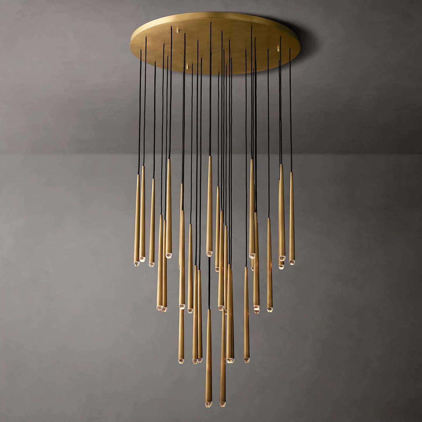 Aquinan Tapered Tubular Round Chandelier 24" 30" 48", Lacquered Burnished Brass / Bronze