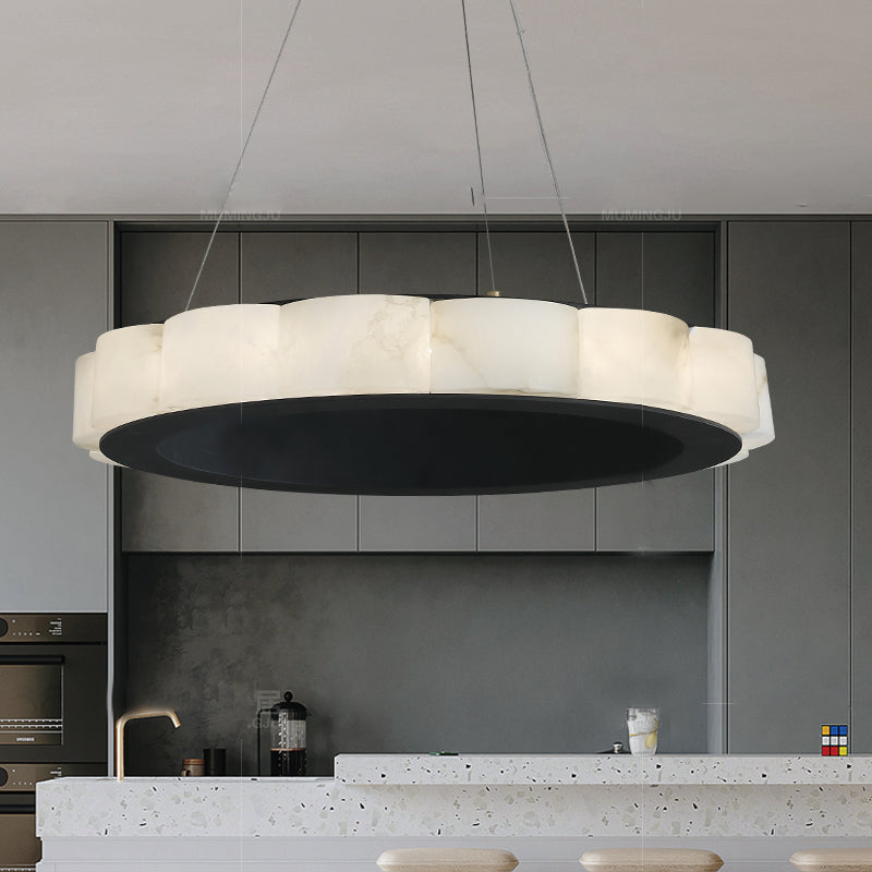 Moden Marble Round Chandelier Black-Sylvia Space