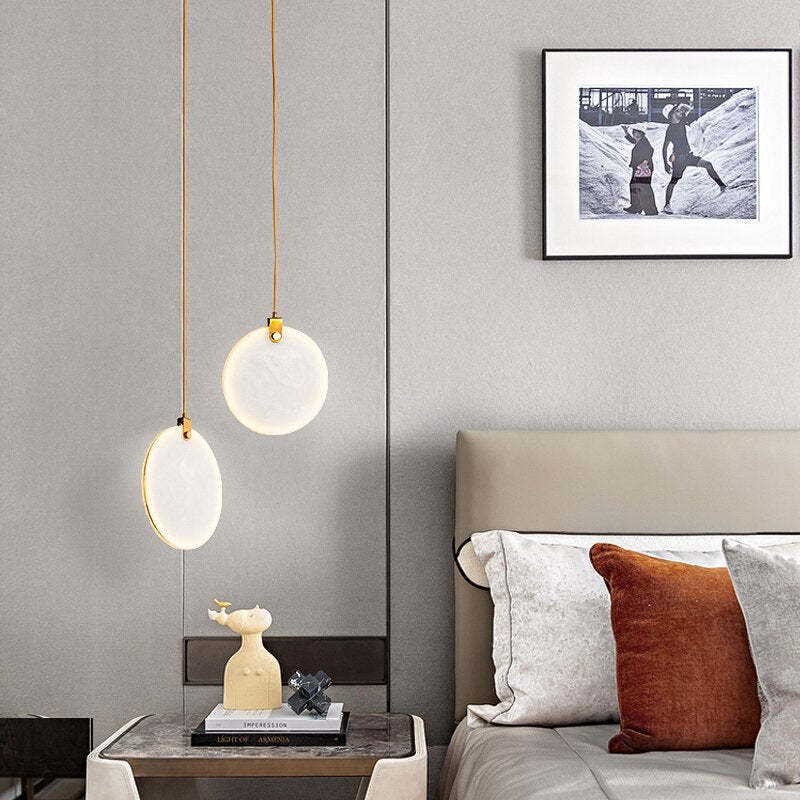 Moon Shade Lorry Natural Marble Pendant Light-Sylvia Space