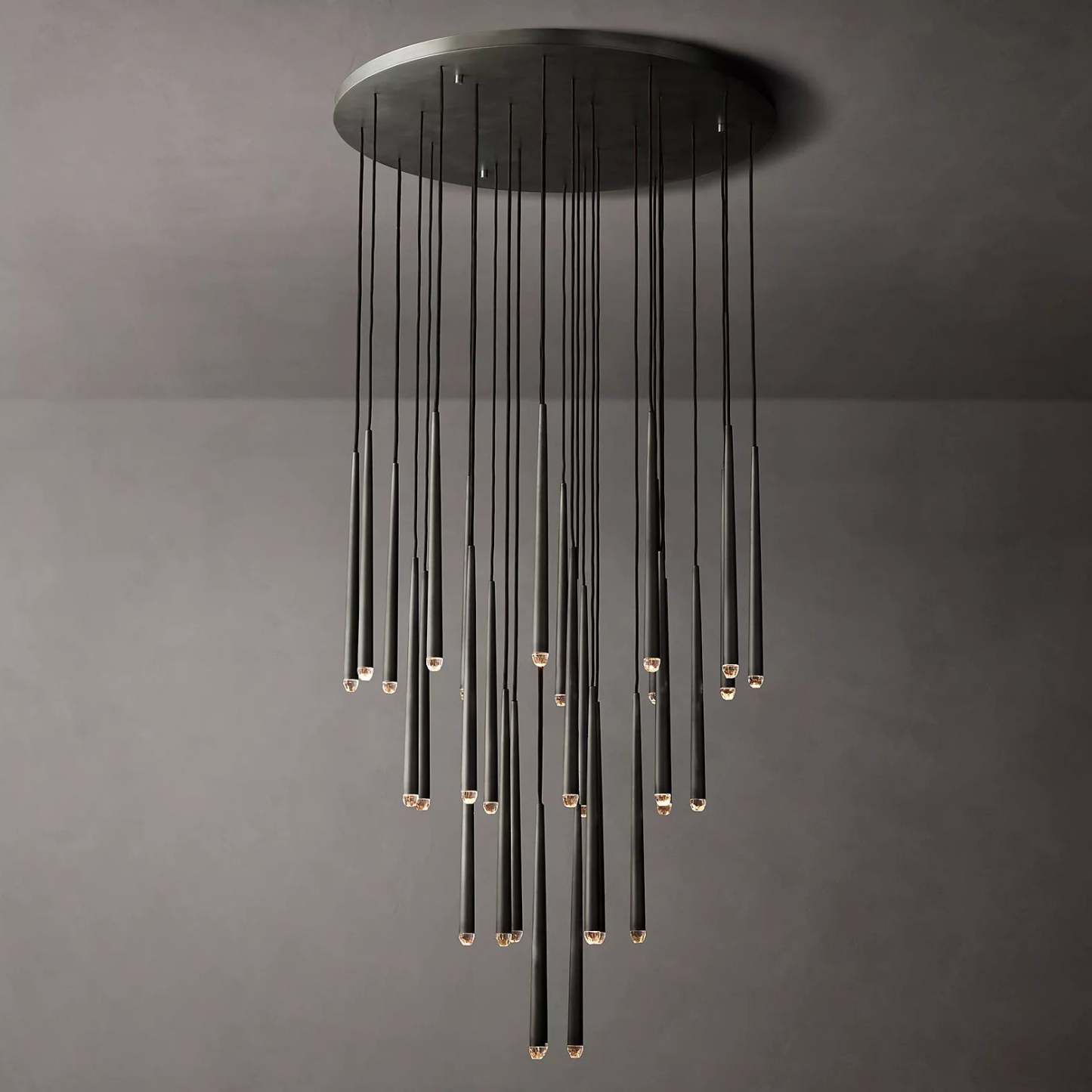 Aquinan Tapered Tubular Round Chandelier 24" 30" 48", Lacquered Burnished Brass / Bronze