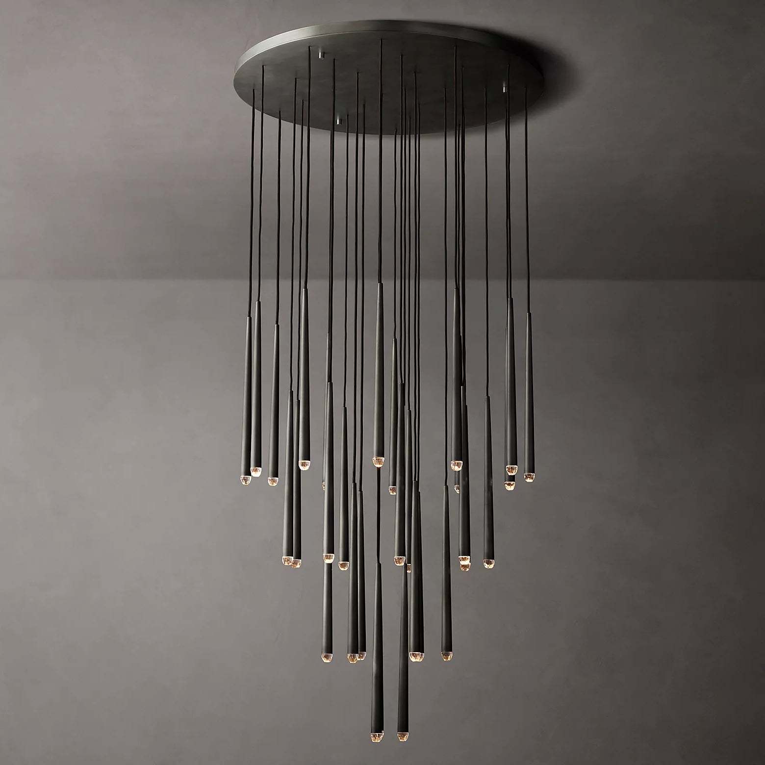 Aquinan Tapered Tubular Round Chandelier 24" 30" 48", Lacquered Burnished Brass / Bronze