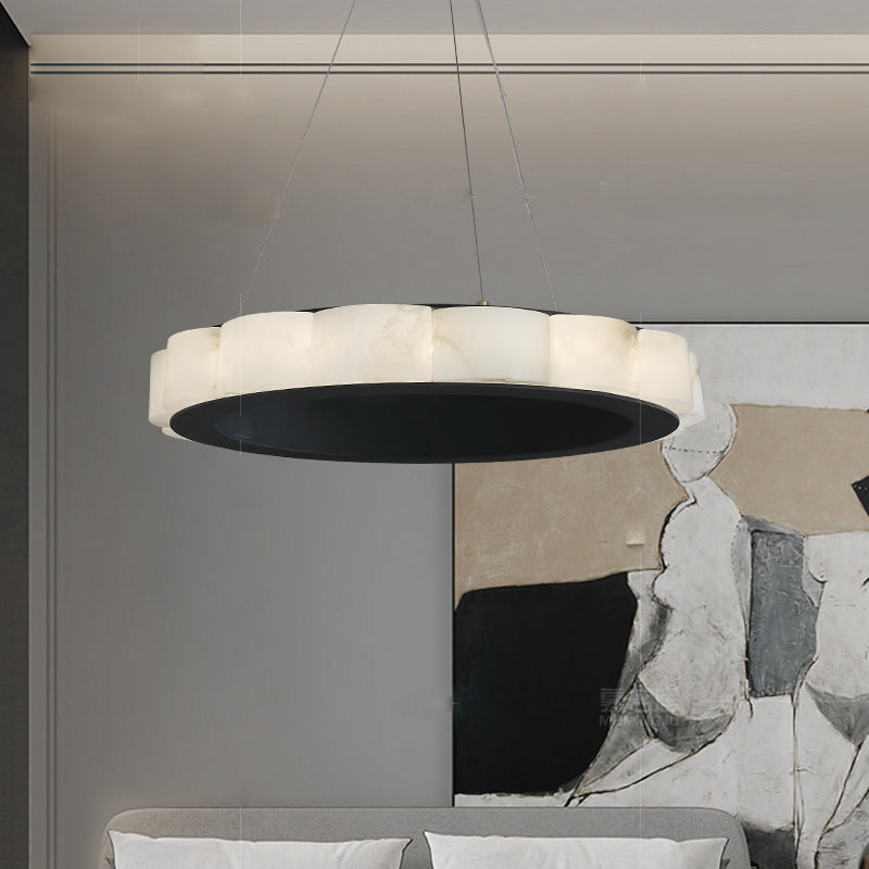 Moden Marble Round Chandelier Black-Sylvia Space