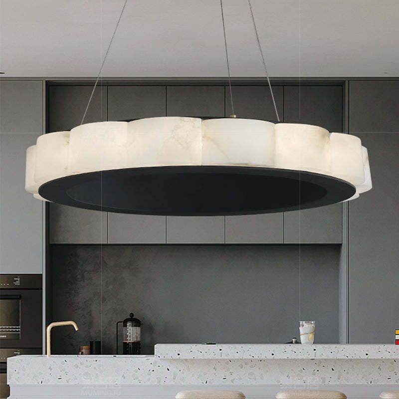 Moden Marble Round Chandelier Black-Sylvia Space