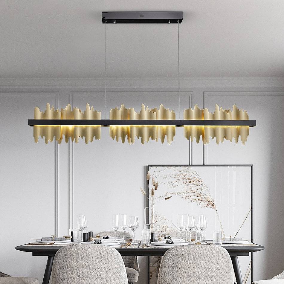 Groul Brushed Brass Linear Chandelier for Dining Room-Sylvia Space