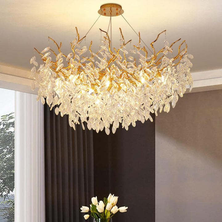 Crystal Loll Branch Round Chandelier Gold-Sylvia Space