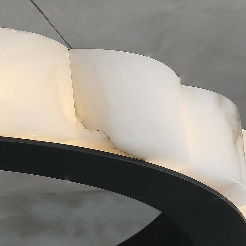 Moden Marble Round Chandelier Black-Sylvia Space