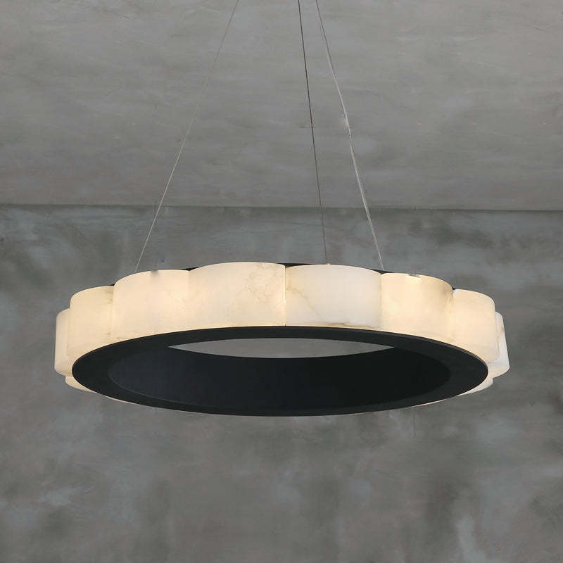 Moden Marble Round Chandelier Black-Sylvia Space