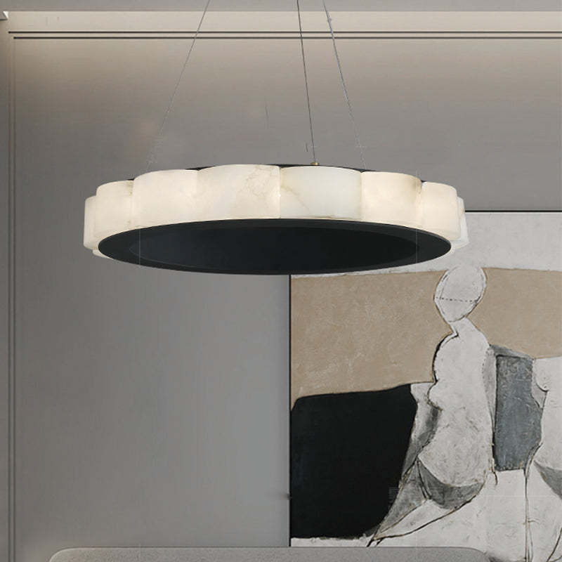 Moden Marble Round Chandelier Black-Sylvia Space