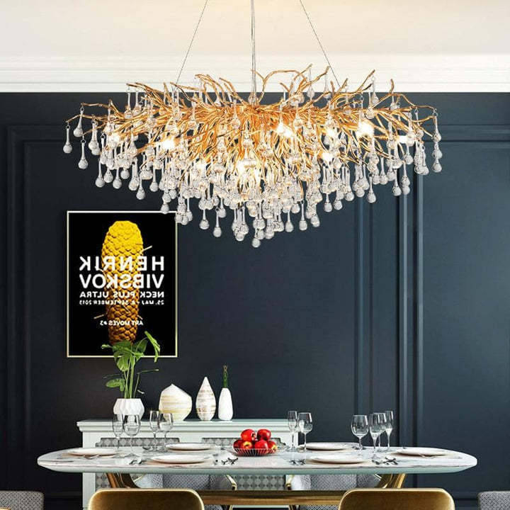 Elsassy Raindrop Gold Branch Chandelier-Sylvia Space