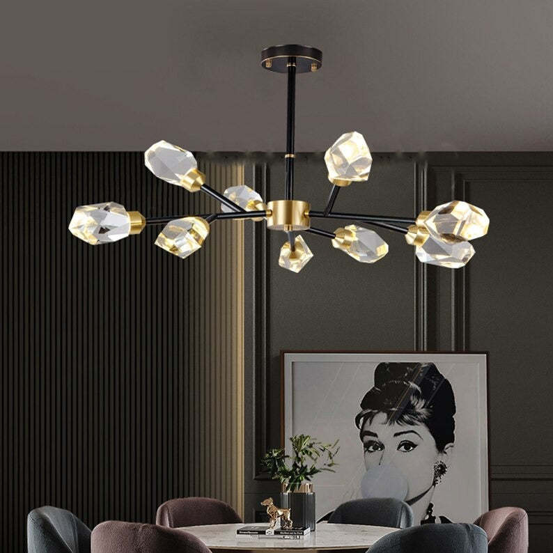 Barlley Crystal Branch Chandelier, Black-Sylvia Space