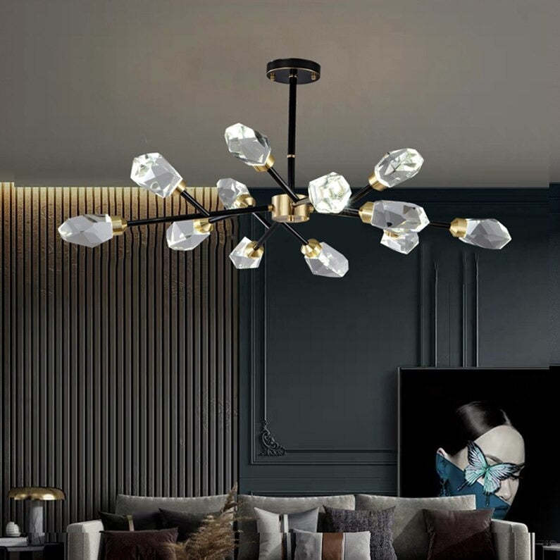 Barlley Crystal Branch Chandelier, Black-Sylvia Space