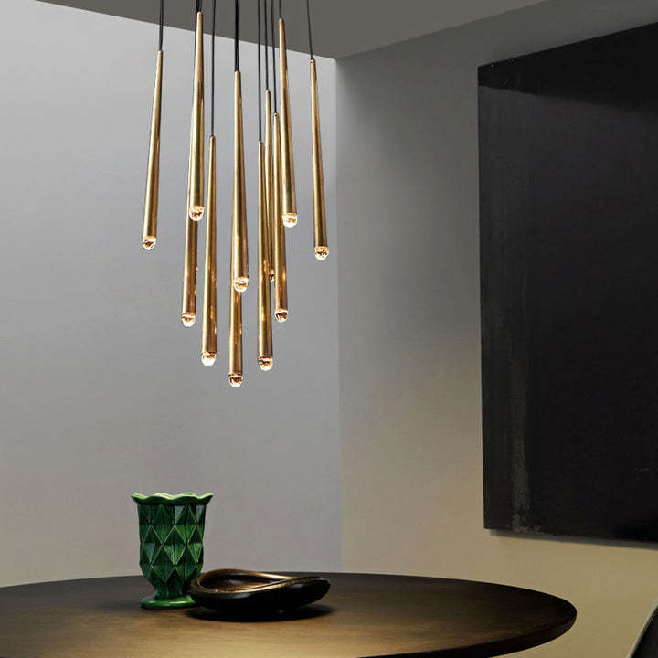 Aquinan Tapered Tubular Linear Chandelier 48" 60" 72", Lacquered Burnished Brass / Bronze-Sylvia Space