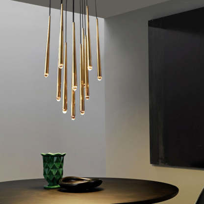 Aquinan Tapered Tubular Linear Chandelier 48" 60" 72", Lacquered Burnished Brass / Bronze-Sylvia Space