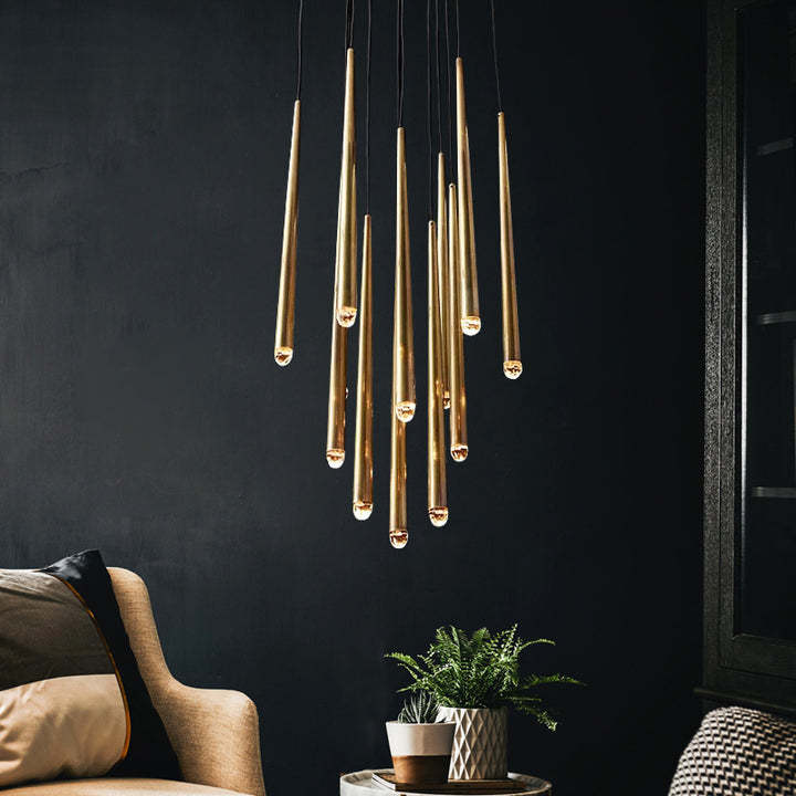 Aquinan Tapered Tubular Round Chandelier 24" 30" 48", Lacquered Burnished Brass / Bronze
