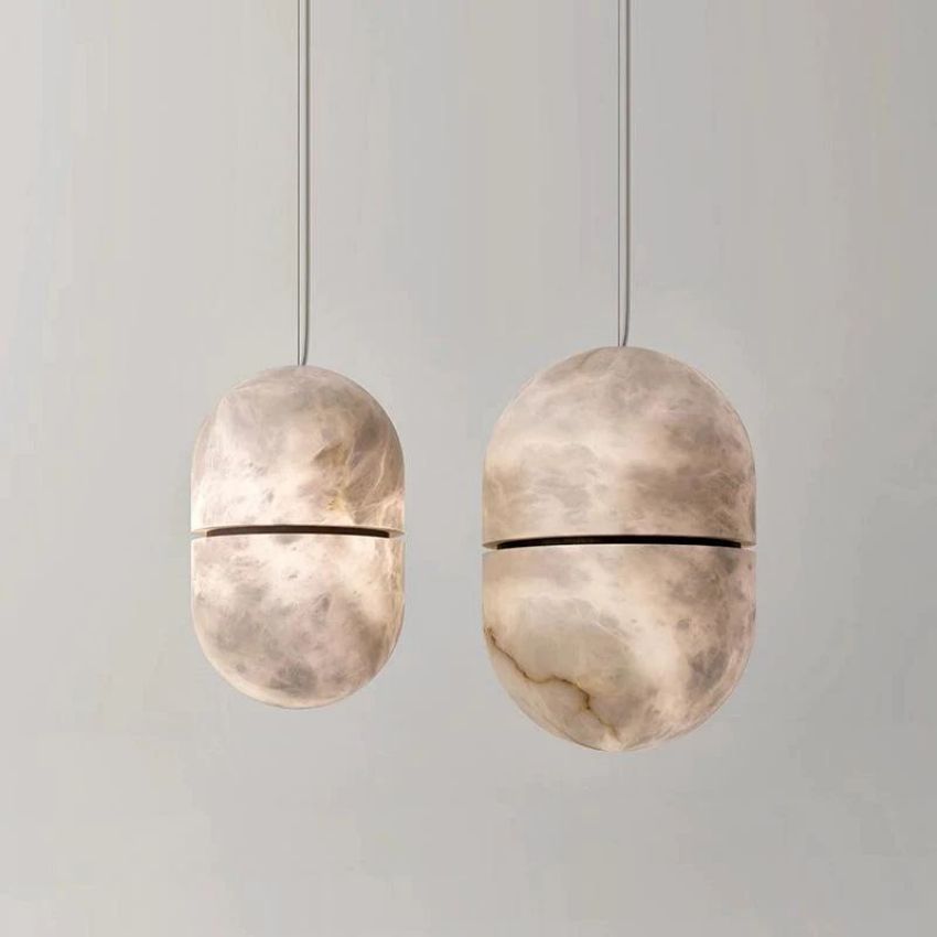 Alabaster Lorry Oval Pendant 5.9" D 7.1" D