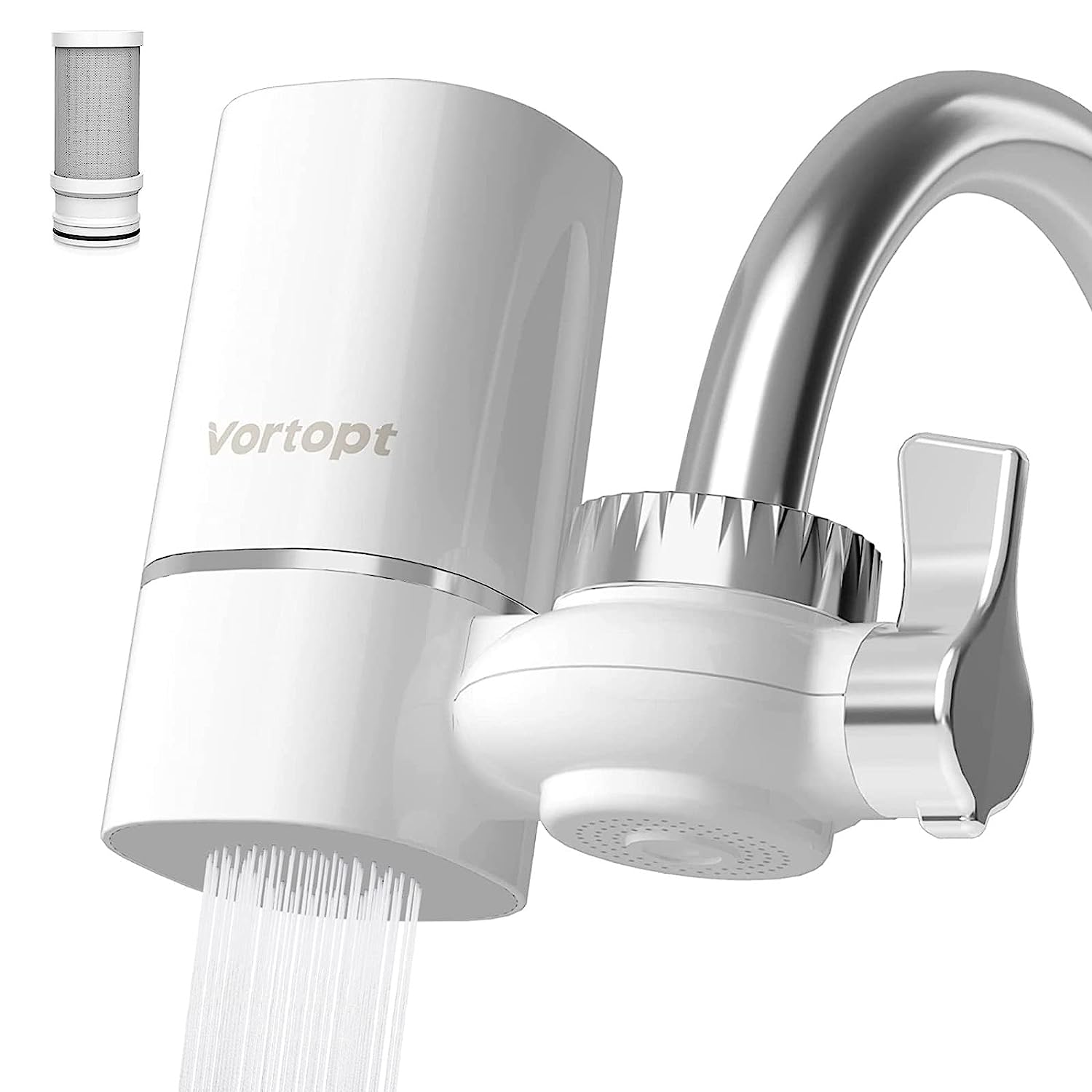 Vortopt Faucet Water Filter for Sink - 400G Water Purifier for Faucet, Mount Tap Water Filtration System for Kitchen, Bathroom, Reduces Lead, Chlorine, Bad Taste, T1 Fits Standard Faucets, 1 Filter