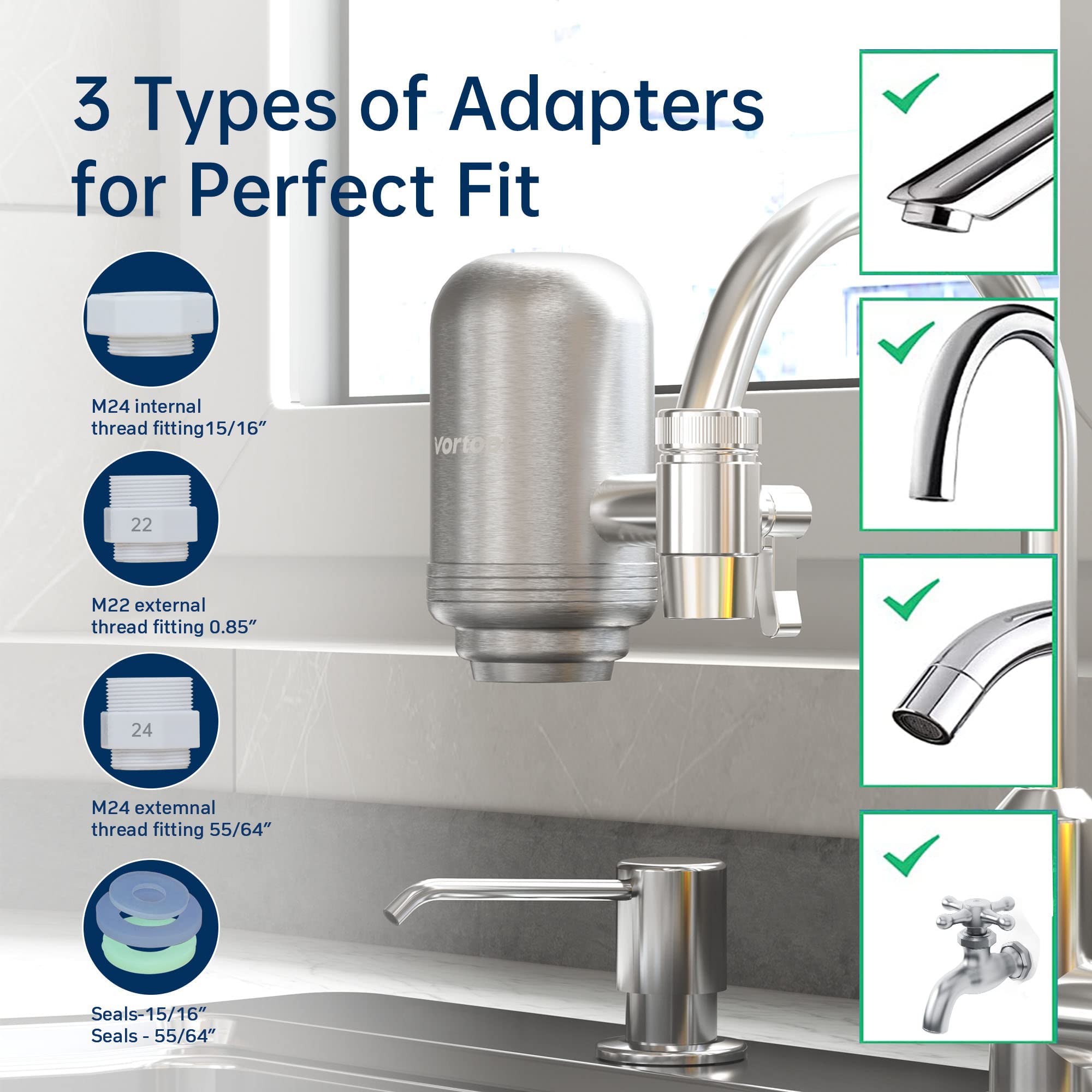 Stainless Steel Faucet Water Filter for Sink - T2 500G