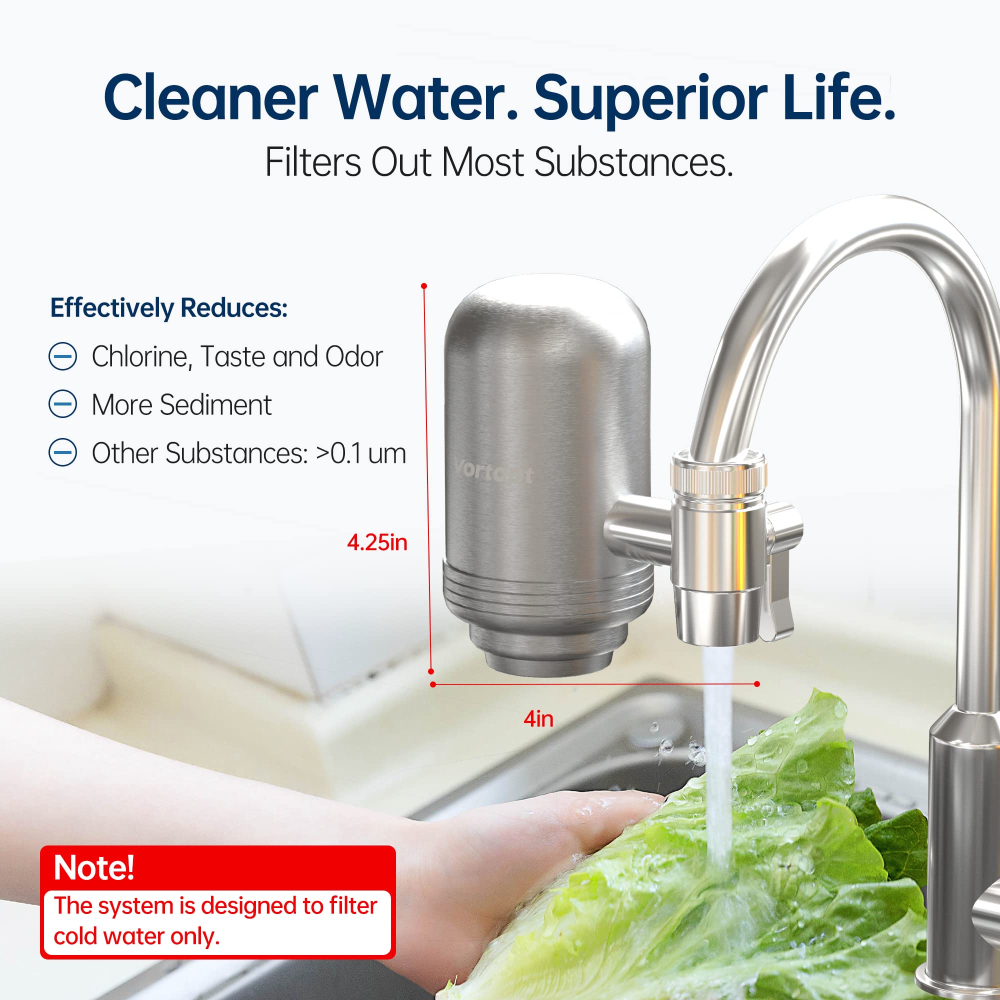 T2 500G Stainless Steel Faucet Water Filter for Sink, Vortopt
